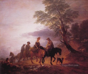トーマス・ゲインズバラ Painting - 騎馬農民のいる広々とした風景 トーマス・ゲインズバラ